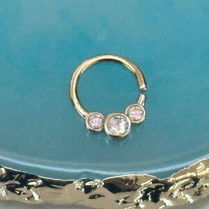 ROSE GOLD PLATED AB GEM SPLIT RING 16 GAUGE SEPTUM RING CARTILAGE HOOP DAITH